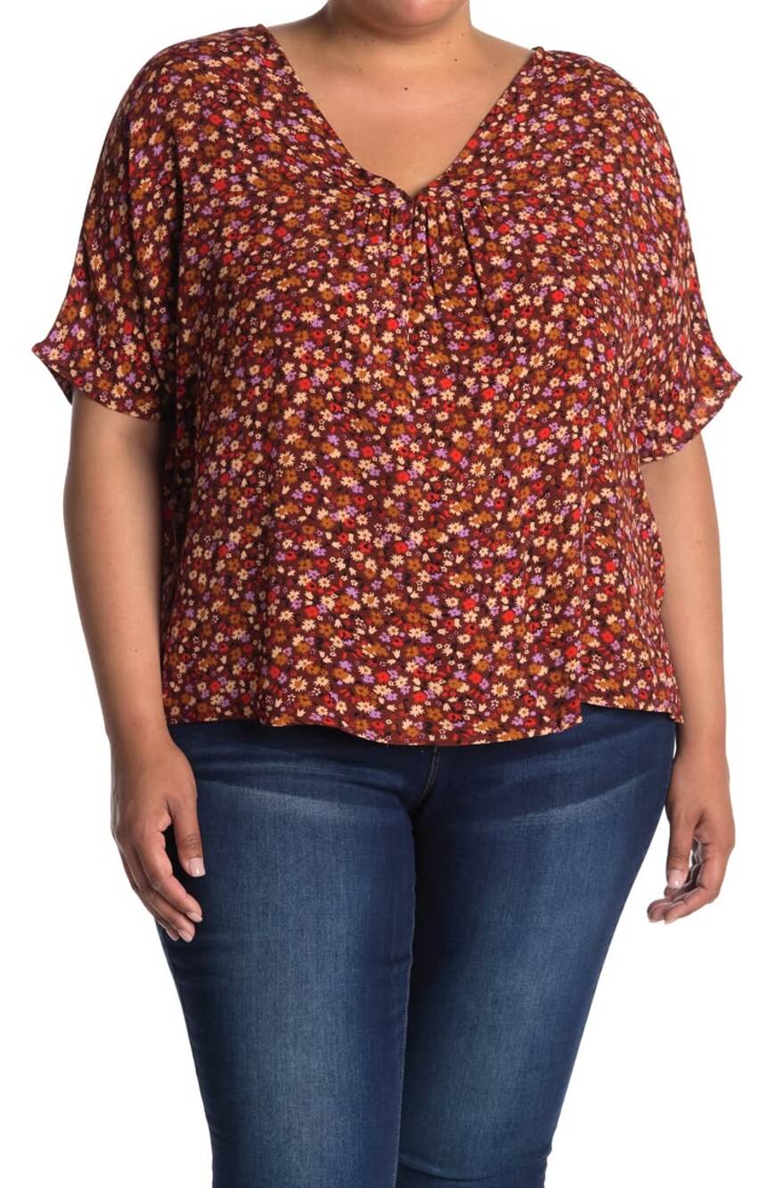 Madewell Rhyme Floral Flowing Oversized Blouse In Spring Floral Rusted